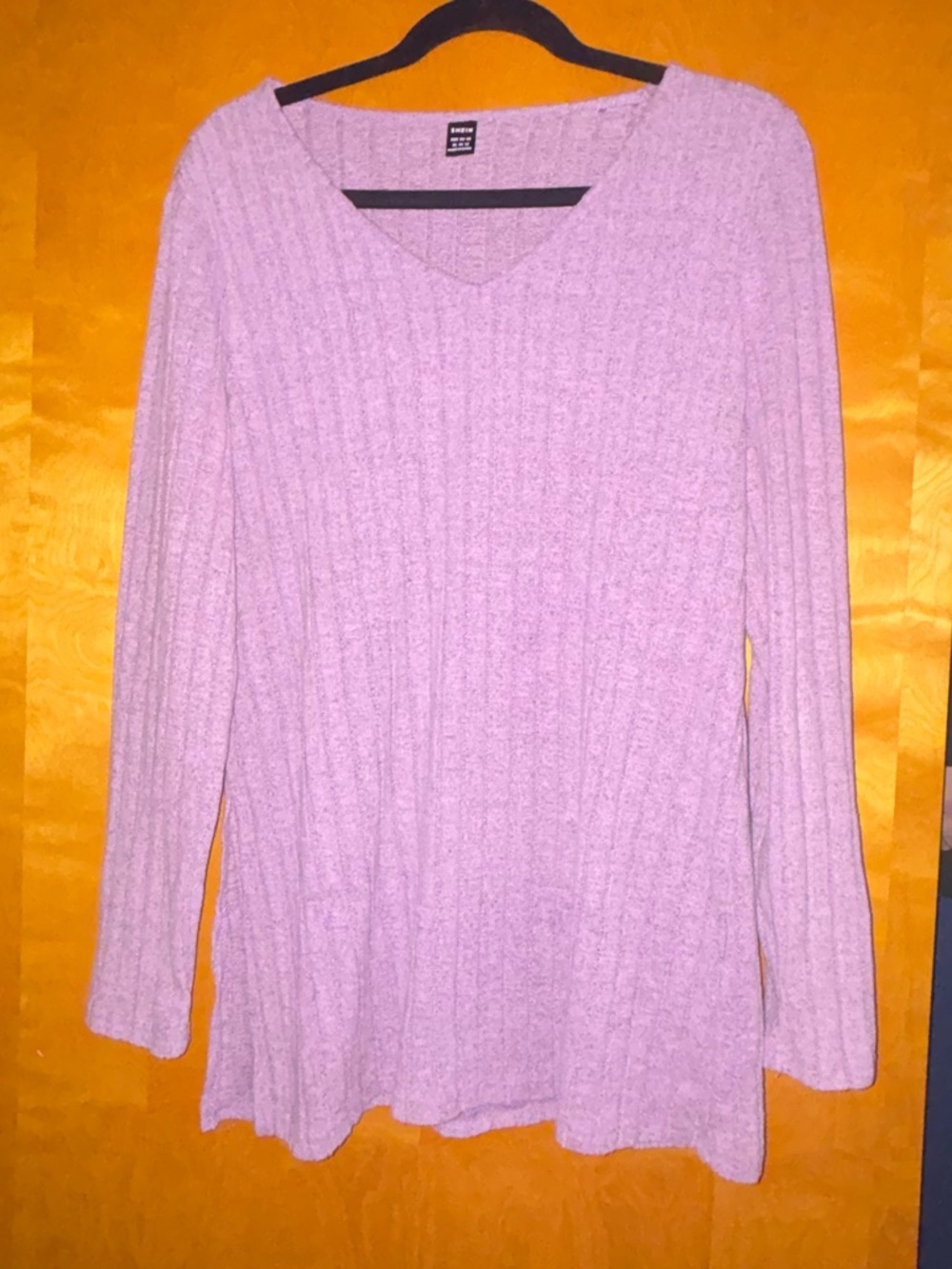 SHEIN Lavender Ribbed V-Neck Tunic Top